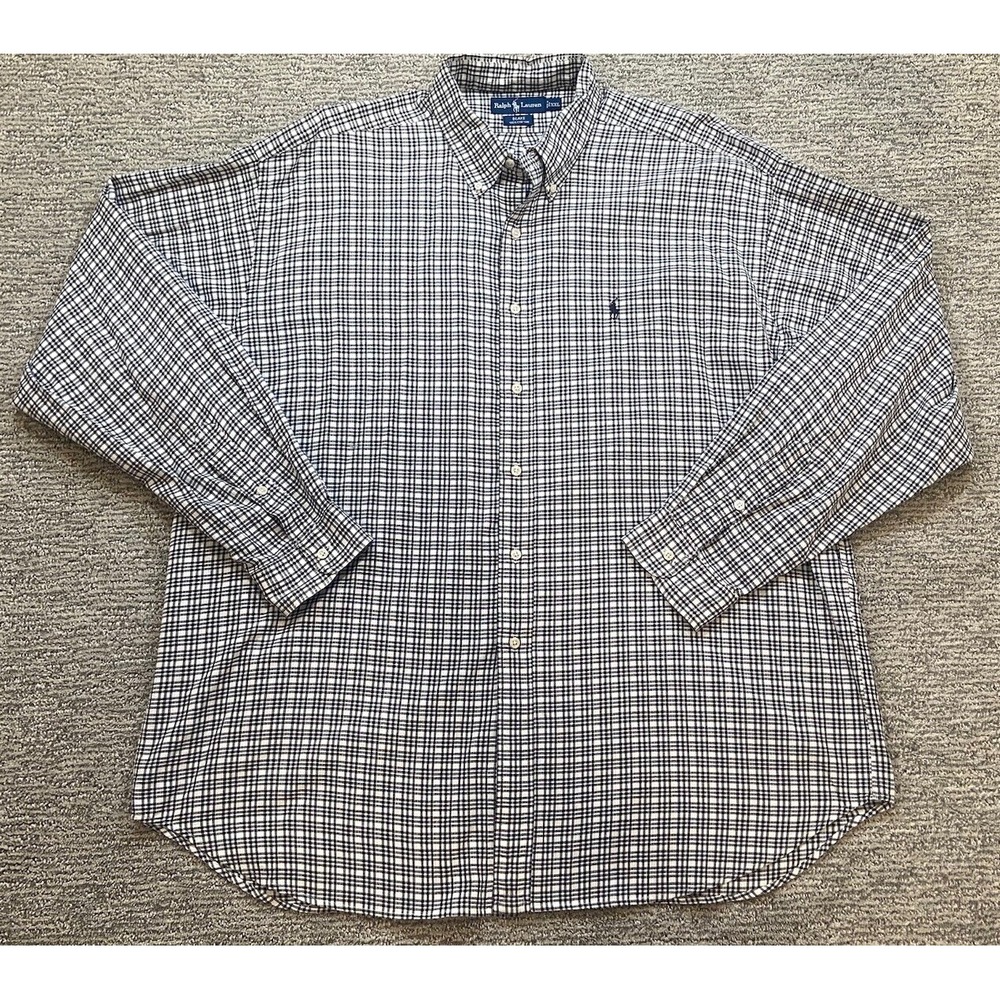 Ralph Lauren Shirt Mens 2XL Black White Plaid Blake Long Sleeve Button Down Pony - Picture 1 of 7
